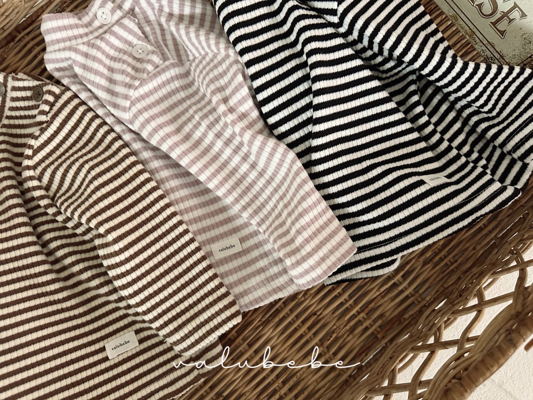 ［valubebe］Soft stripe half neck tops (baby & kids)