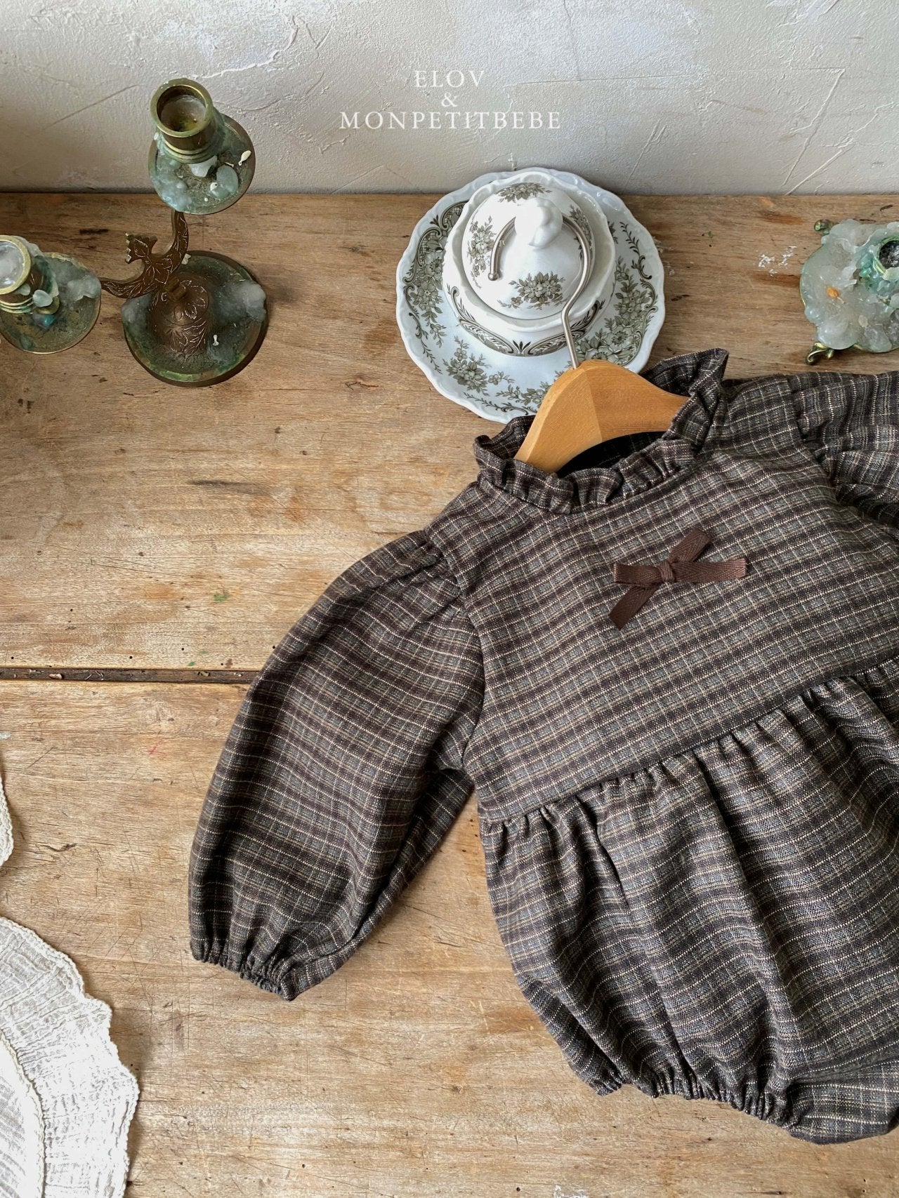 ［Mon petit bebe］Monde check ribbon suit