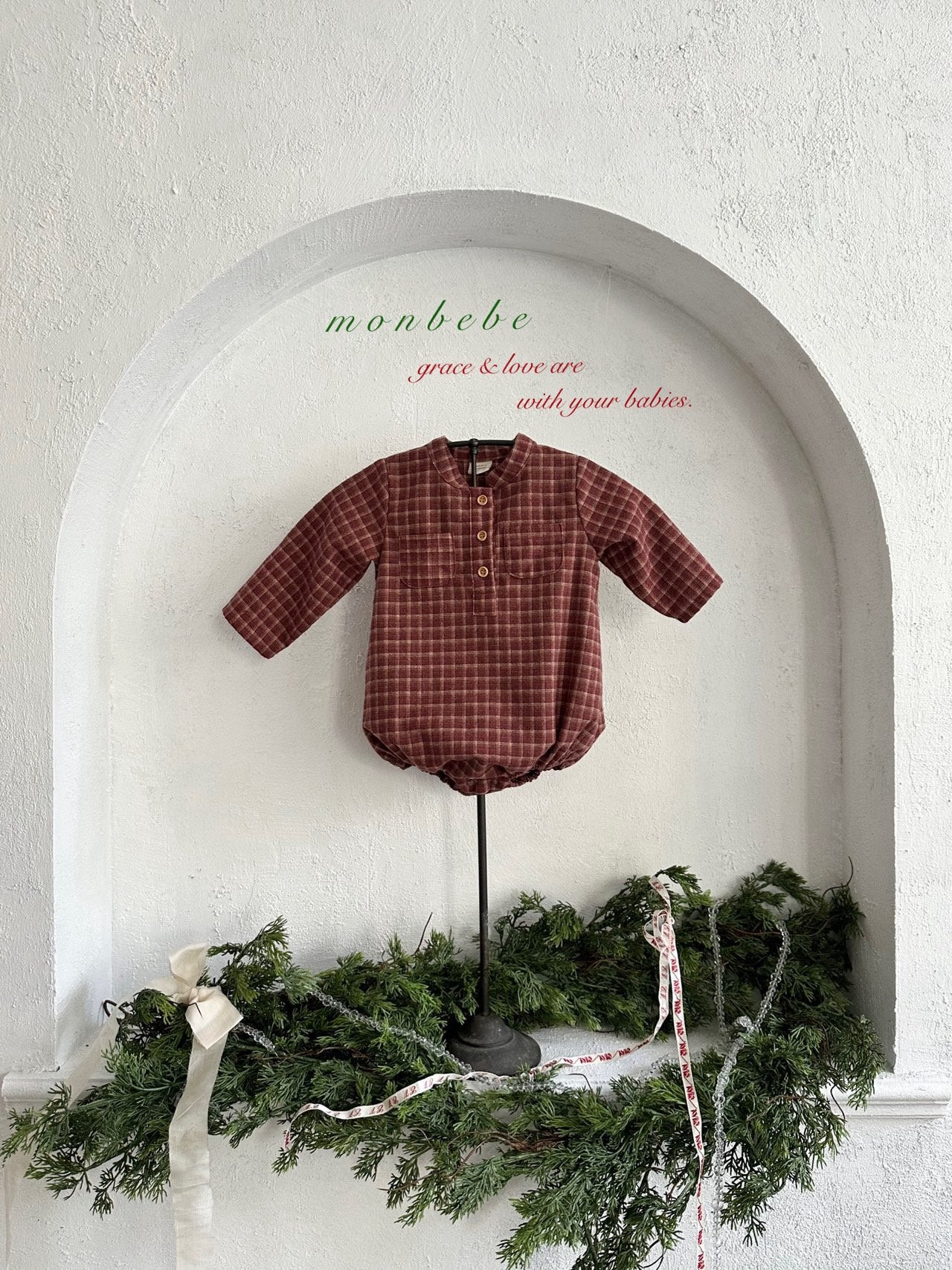 ［monbebe］Merry check rompers