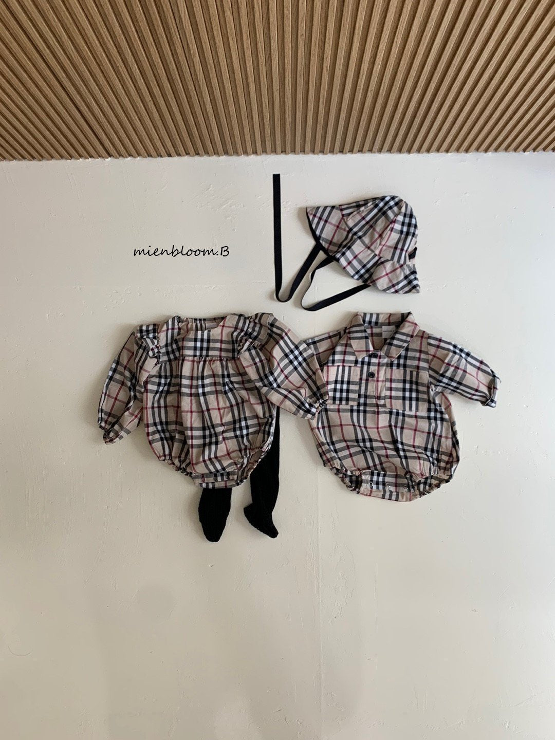 ［mienbloom.B］London check frill rompers (baby)