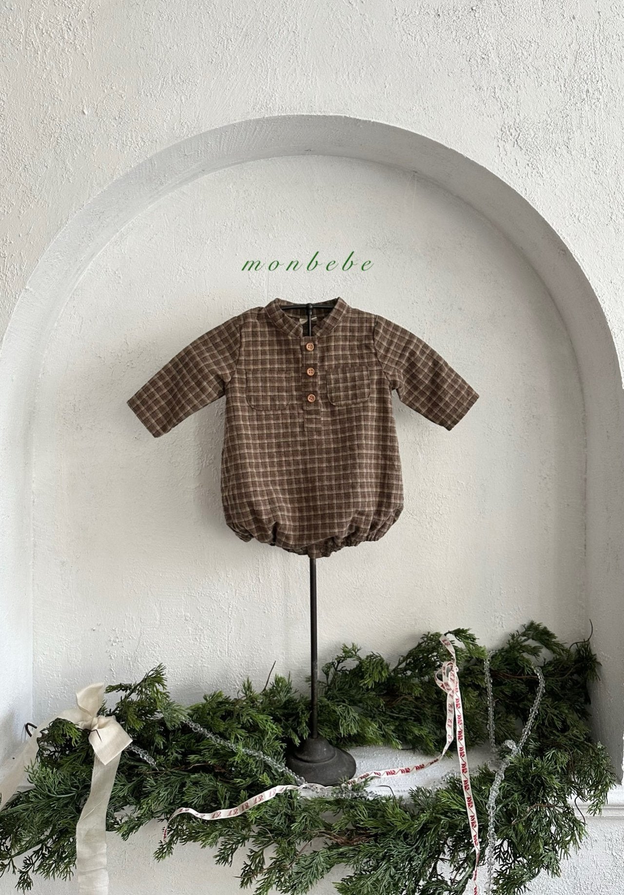 ［monbebe］Merry check rompers