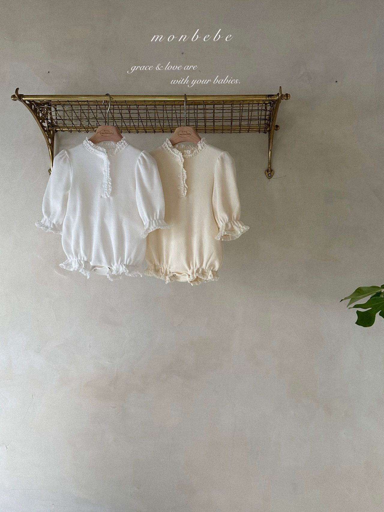 ［monbebe］Waffle double lace rompers