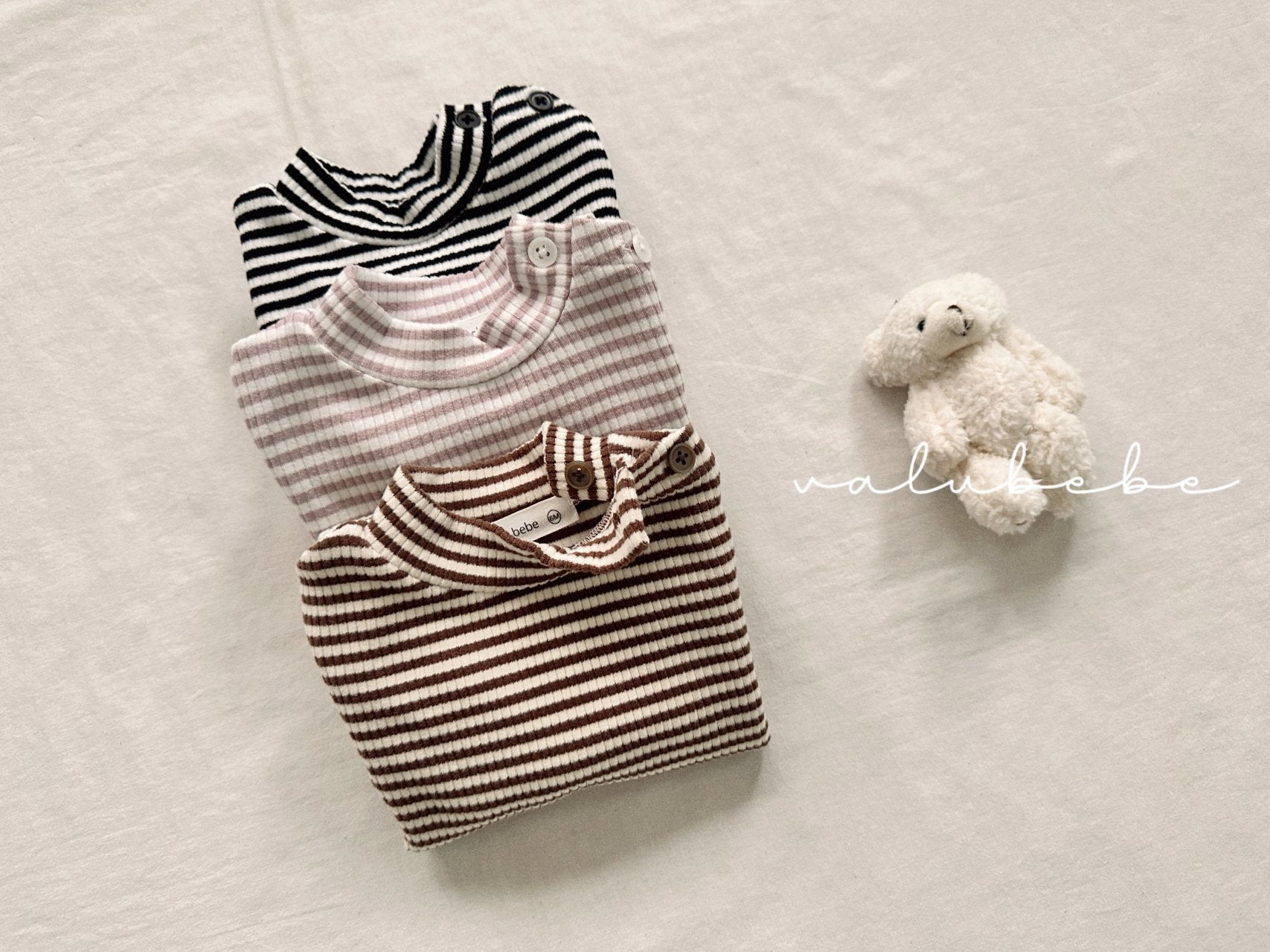 ［valubebe］Soft stripe half neck tops (baby & kids)
