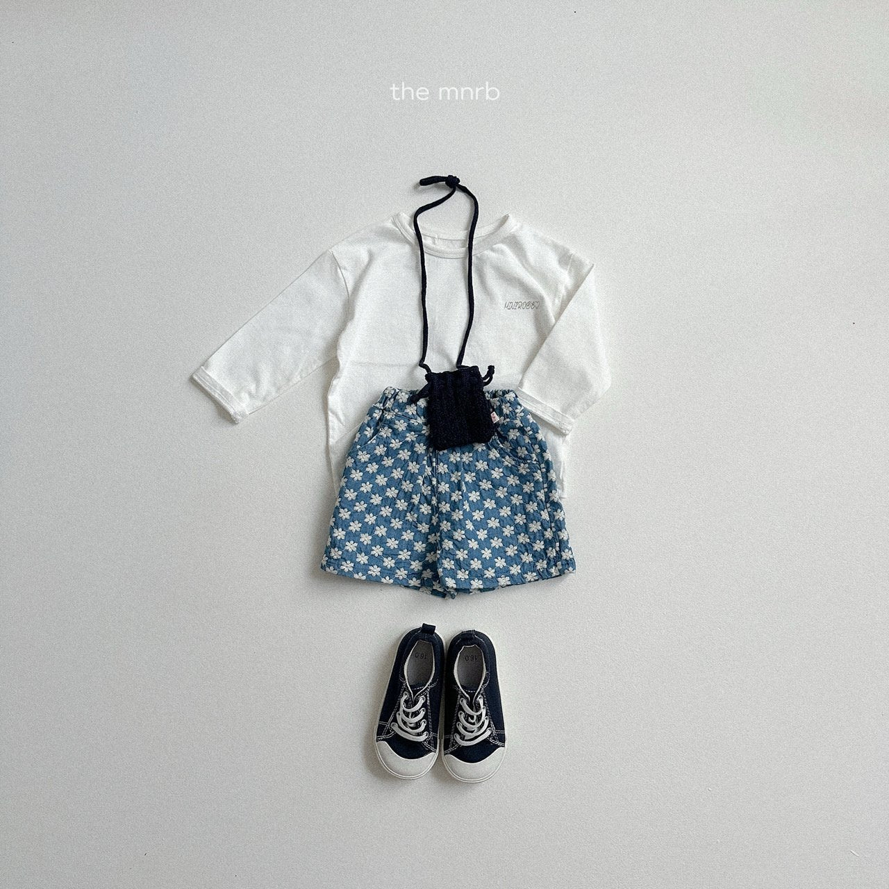 [minirobe] Flower denim short pants