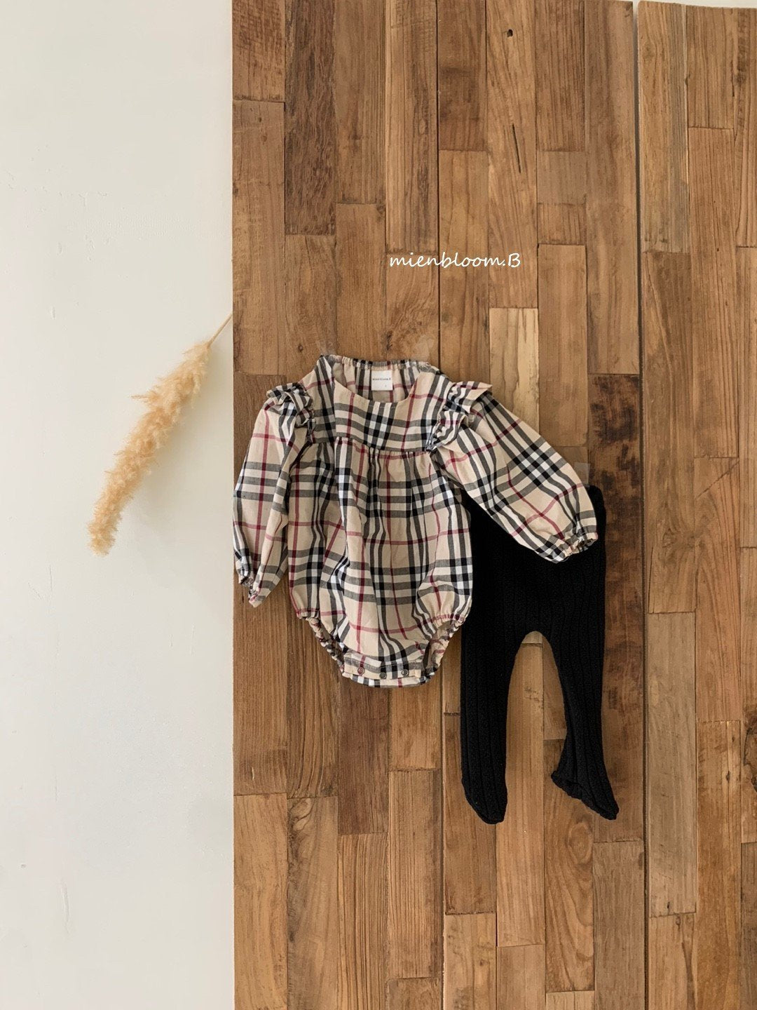 ［mienbloom.B］London check frill rompers (baby)