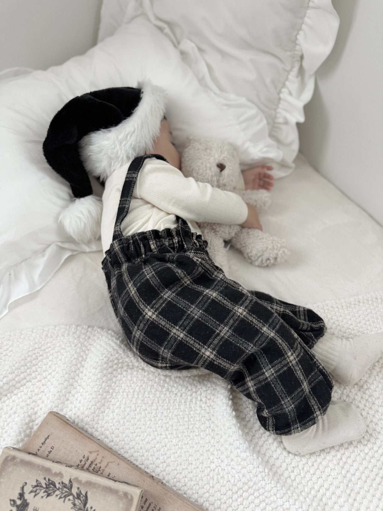 ［mimi market］Neko check suspender pants