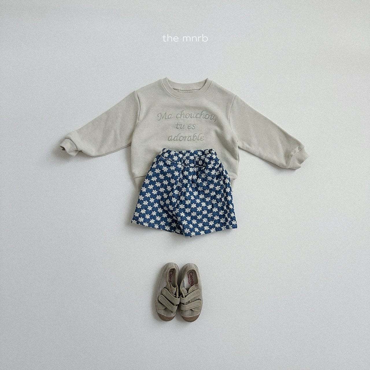 [minirobe] Flower denim short pants