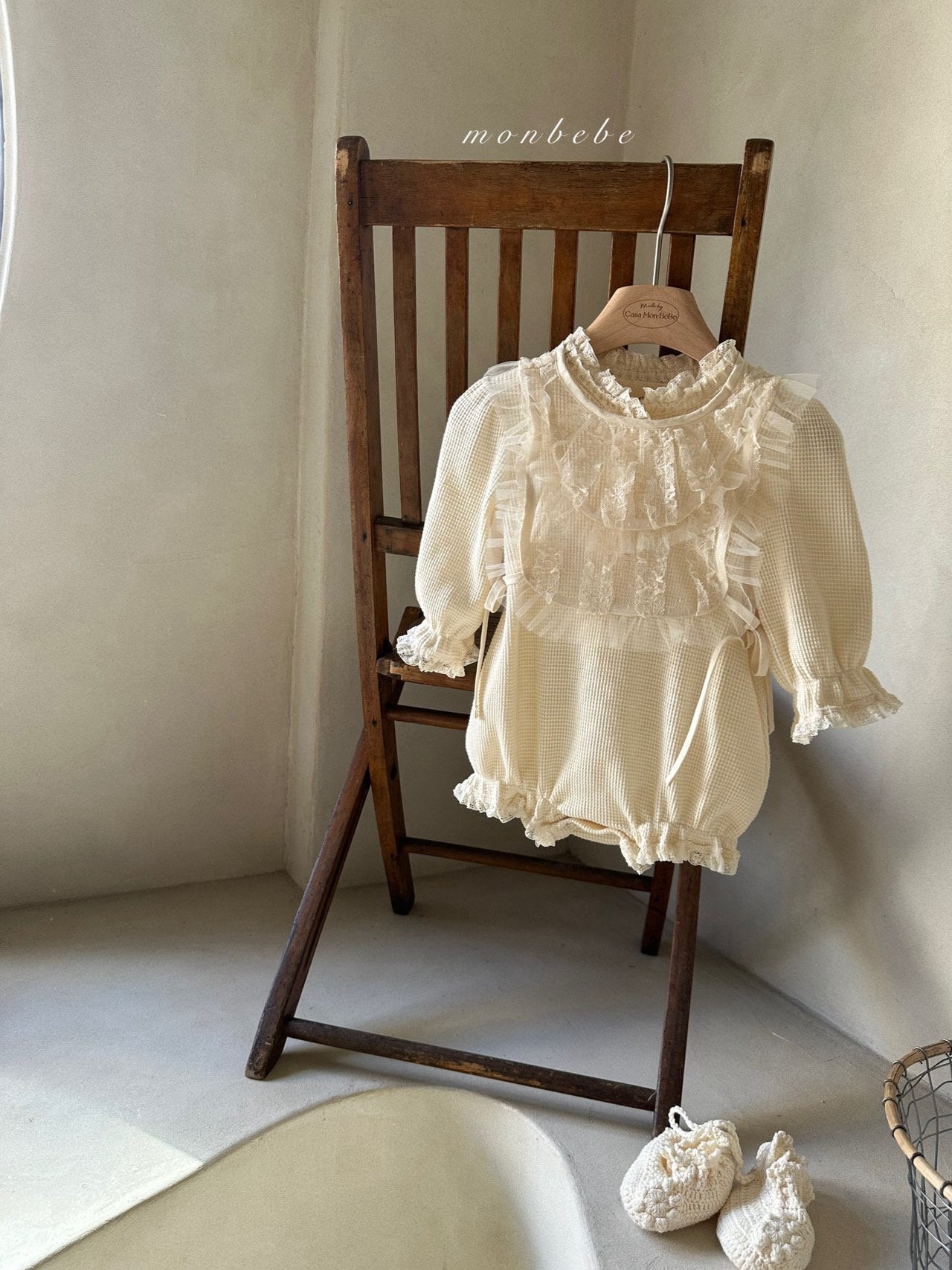 ［monbebe］Waffle double lace rompers