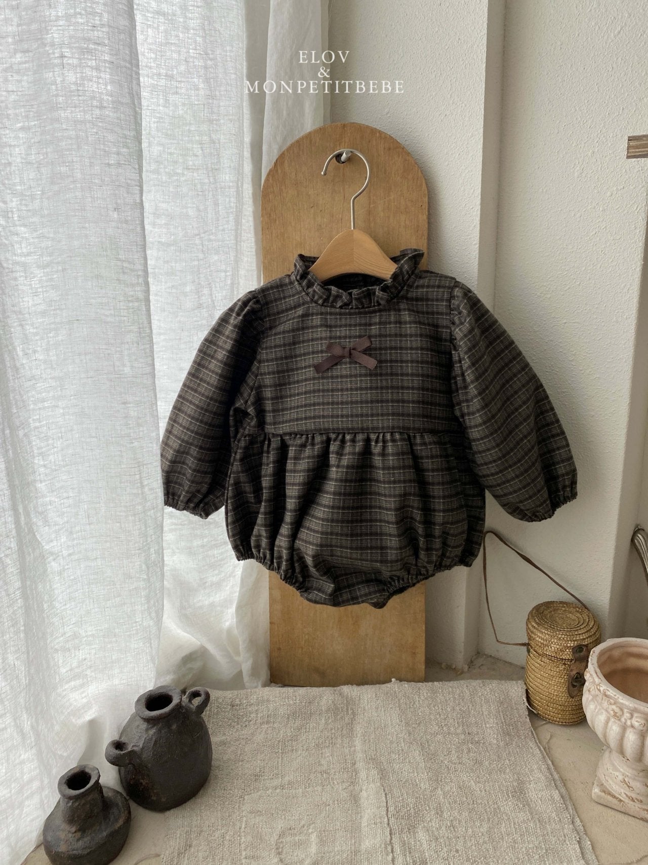 ［Mon petit bebe］Monde check ribbon suit