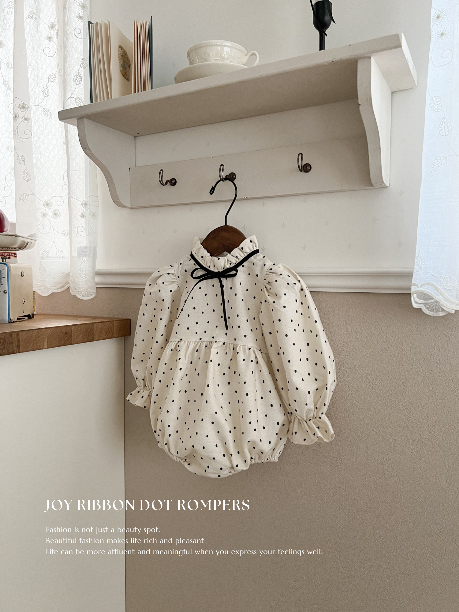 Joy ribbon dot rompers