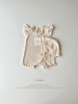 Summer waffle lace rompers set